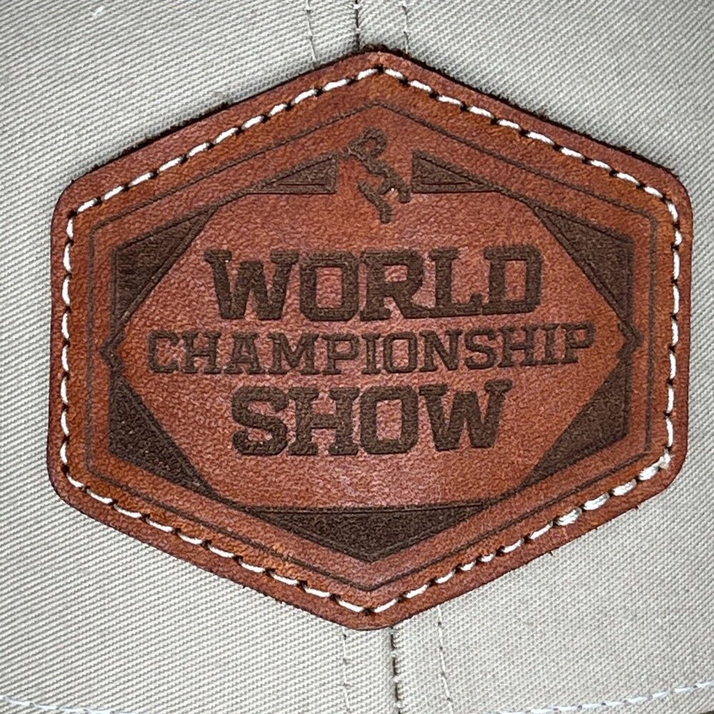 Rodeo World Championship Truckers Hat Tan And White Leather Patch - Picture 6 of 12